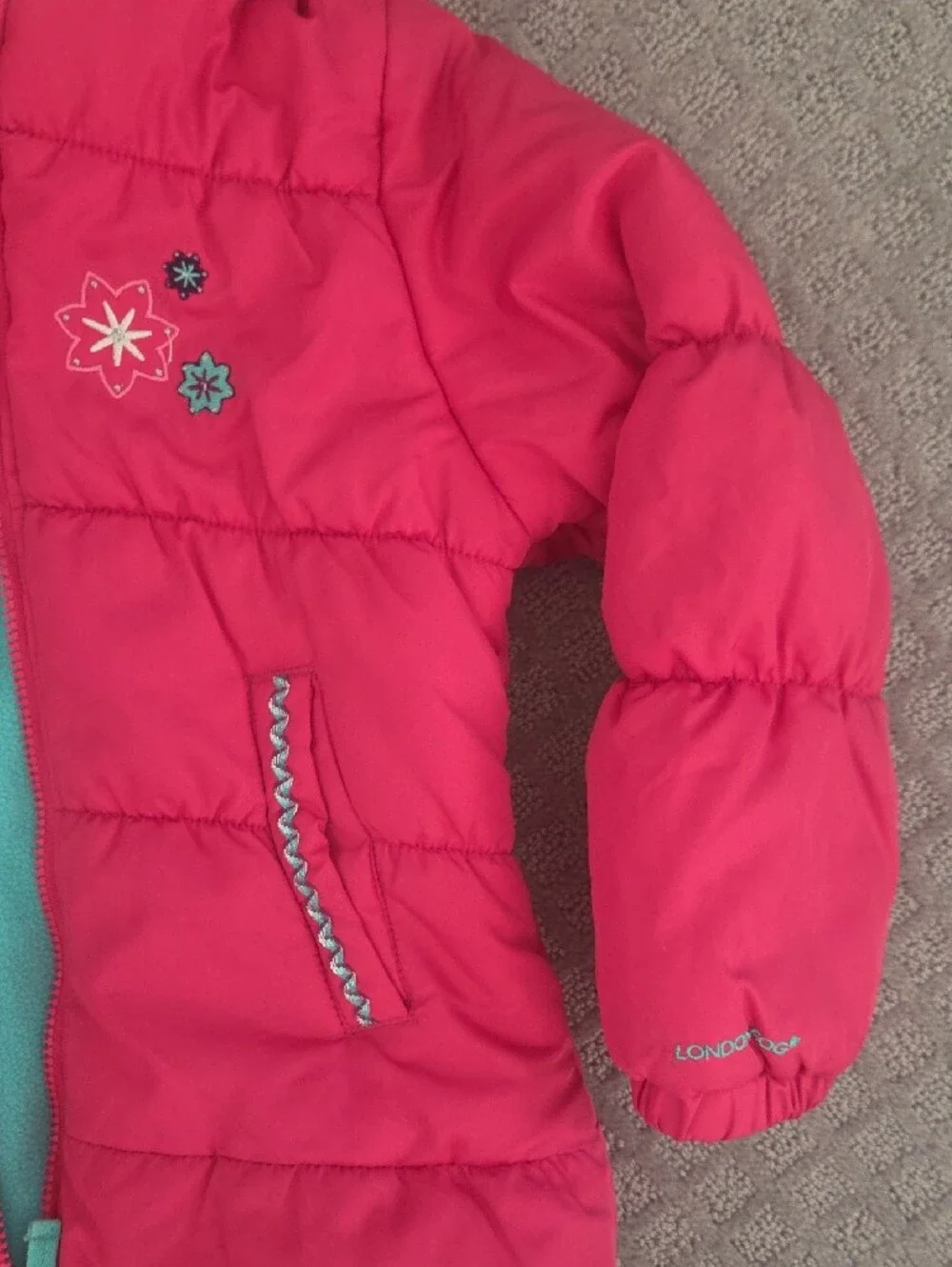 London Fog Girls' Pink Hooded Faux-Fur Trim Puffer Coat